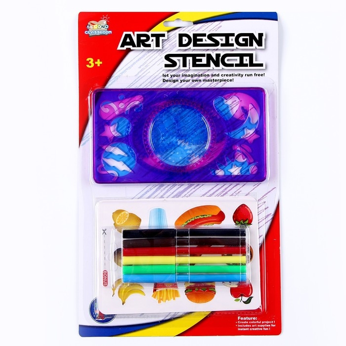 Трафареты-спирограф «Космос», набор 2 шт., 6 шт. фломастеров Трафареты-спирограф «Космос», набор 2 шт., 6 шт. фломастеров