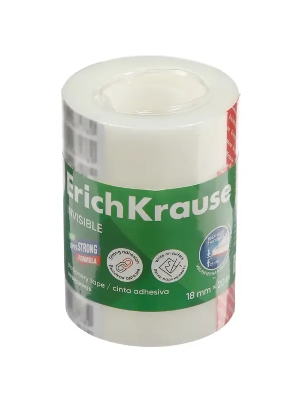 Клейкая лента ErichKrause Invisible, 18 мм &times; 20 м, прозрачная, с матовой поверхностью