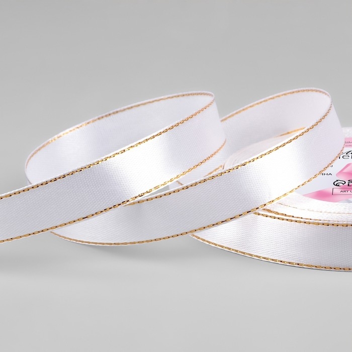 Лента атласная &laquo;Золотые нити&raquo;, 15 мм &times; 23 &plusmn; 1 м, цвет белый №001
