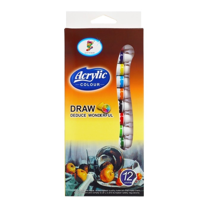 Краски акриловые, 12 цветов, в пластиковой тубе, 12 мл, в картонной коробке Краски акриловые, 12 цветов, в пластиковой тубе, 12 мл, в картонной коробке