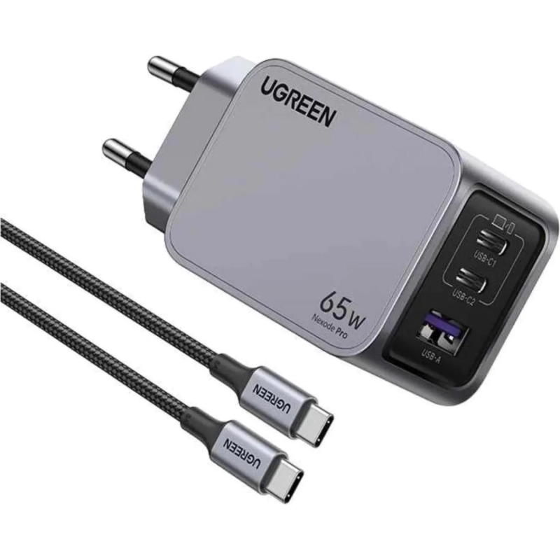 Зарядное устройство сет. UGREEN X755(25871)Nexode Pro 65W 3-Port+каб.1м сер