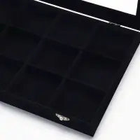 Шкатулка для украшений 12 ячеек, стеклянная крышка, 35&times;24&times;4.5 см, чёрная