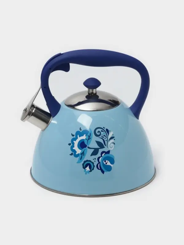 Чайник Доляна &laquo;Свиристель&raquo;, 3 л, со свистком, нержавеющая сталь, голубой
