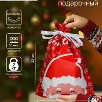 Пакет подарочный новогодний с завязками, &laquo;Дед Мороз&raquo;, 24&times;32 см