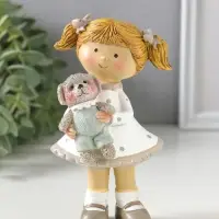 Сувенир полистоун "Девочка с хвостиками в белом платье в горох, с щенком" 8,5х5,5х13 см