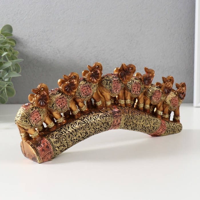 Сувенир полистоун Сувенир полистоун "Семь африканских слонов в золотой, ажурной попоне" 10,7х29х4 см