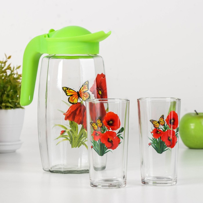 Набор питьевой «Букеты», 3 предмета: кувшин 1,7 л, стаканы 230 мл, 2 шт, рисунок МИКС