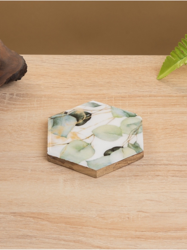 Подставка под горячее (набор 4 шт)  Подставка под горячее (набор 4 шт) "Листья" дерево манго 15х13х5 см