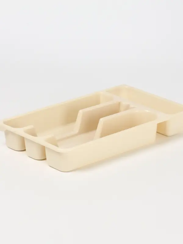 Лоток для столовых приборов с крышкой Доляна, 4 секции, пластик, 30&times;18&times;4.5 см, молочный