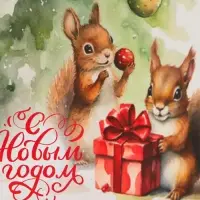 Пакет бумажный подарочный новогодний крафт «Белки» 15×21×8 см