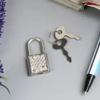 Замочек с ключиком для шкатулки, металл, под серебро, 3.3&times;1.9 см