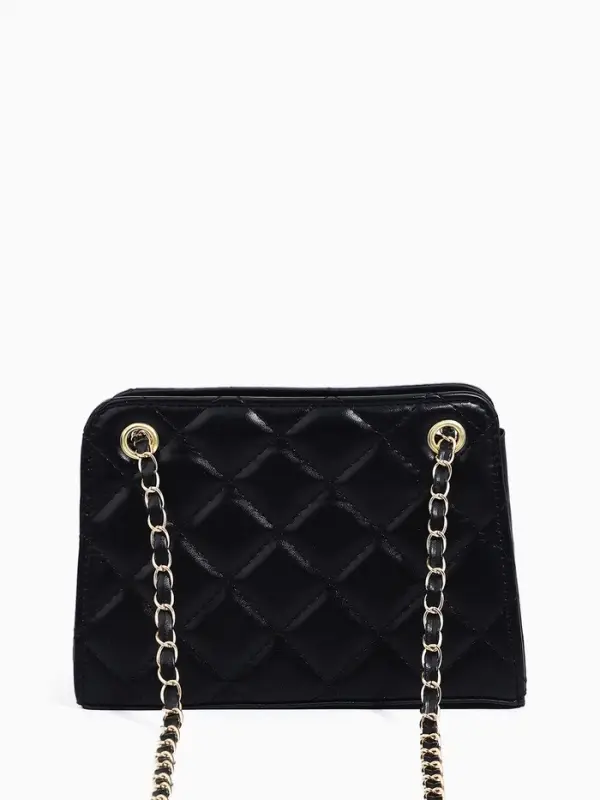 Сумка-клатч на молнии, на длинной цепочке, со стёжкой, чёрная