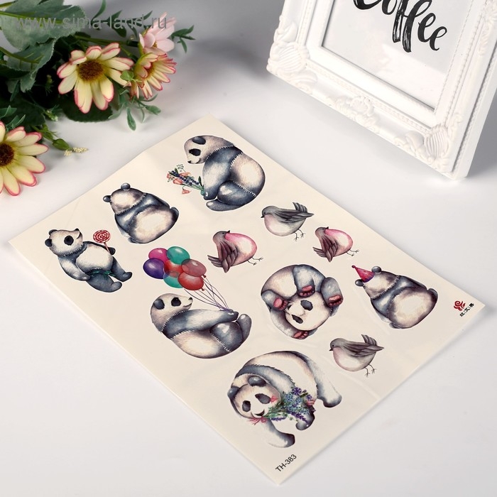 Татуировка на тело цветная "Панды" 21х15 см