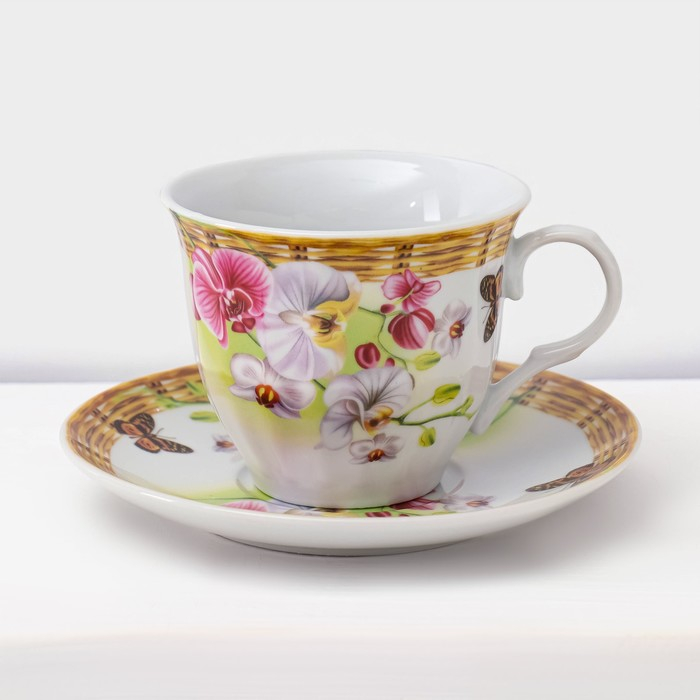 Набор чайный керамический на металлической подставке Доляна «Садовый дворик», 13 предметов: 6 чашек 200 мл, 6 блюдец d=14,1 см, чайник 1 л ㅤ Набор чайный керамический на металлической подставке Доляна «Садовый дворик», 13 предметов: 6 чашек 200 мл, 6 блюдец d=14,1 см, чайник 1 л ㅤ