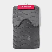 Коврики для ванной и туалета Доляна &laquo;Волна&raquo;, 2 шт., 40&times;50 см, 50&times;80 см, серые