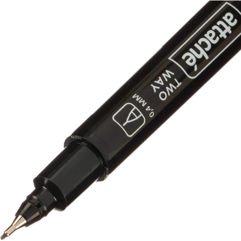Маркер перманентный Attache 0,4/1мм черный, двусторонний, игольчатый/кругл