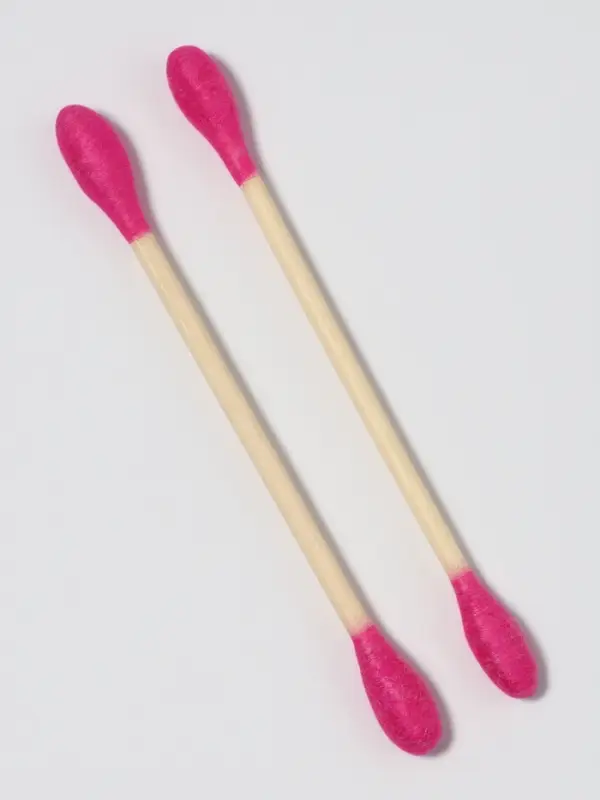 Ватные палочки на деревянной основе, 7 см, 64 шт., розовые