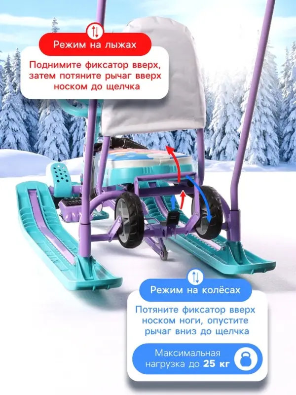 Снегокат &laquo;Тимка спорт 6&raquo; Малышарики, со спинкой, с родительской ручкой, фиолетовый, ТС6/МШ1 Nika