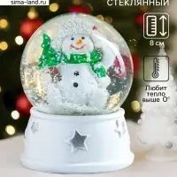 Снежный шар новогодний стеклянный &laquo;Снеговик в шапке-ушанке, с ёлкой&raquo;, d=6.5 см, 8&times;6.5&times;6.5 см