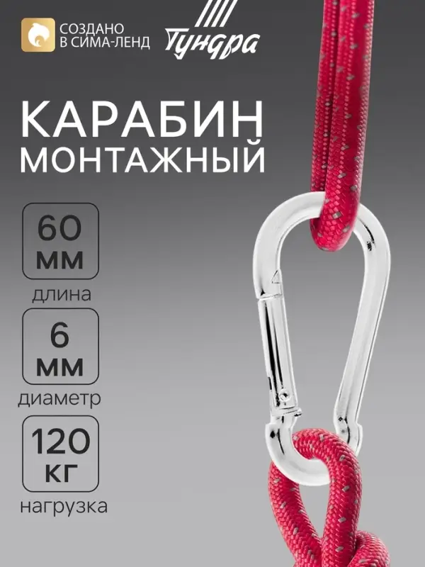 Карабин ТУНДРА krep, DIN5299С, 6&times;60 мм, оцинкованный, 1 шт.
