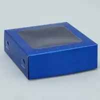 Коробка для конфет, кондитерская упаковка, 4 ячейки, &laquo;Синие звёздочки&raquo;, 10.5&times;10.5&times;3.5 см