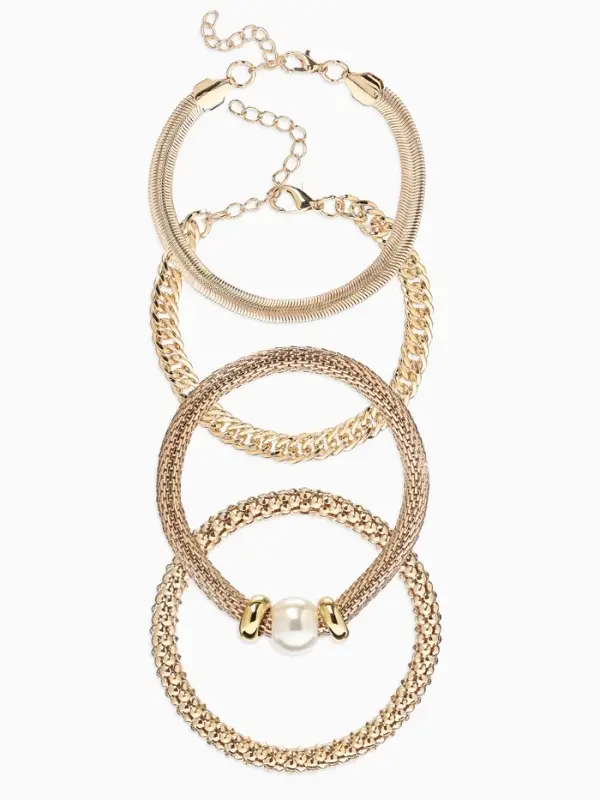 Браслет "Стиль" (набор 3шт) плетение, звенья, цвет белый в золоте