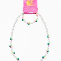 Набор детский "Выбражулька" 2 пред-а: бусы, браслет, жемчуг, сердца, цвет бело-разноцветный   109606