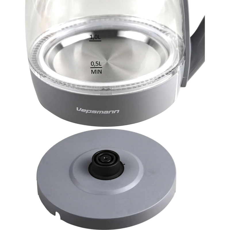 Чайник VEPSMANN VN-193, электрический,1,8 л/2000 Вт,серый