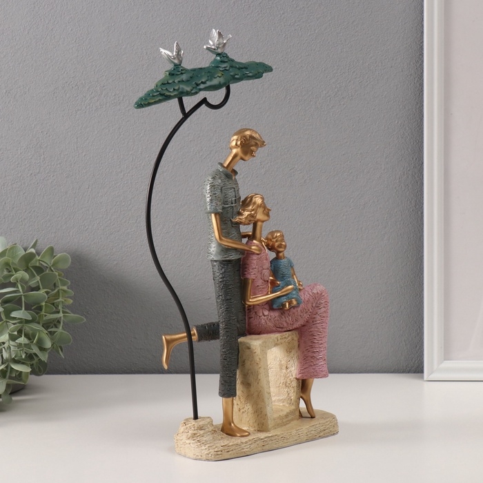 Сувенир полистоун  Сувенир полистоун "Семья с ребенком под деревом" розово-голубой 6,5х20х35 см
