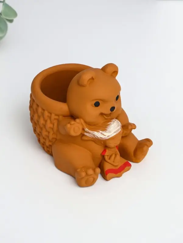 Подставка для мелочей "Медведь с корзинкой" 9х10х8 см, гипс, коричневый