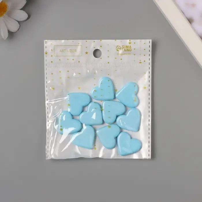 Бусины для творчества акрил Бусины для творчества акрил "Сердечки гладкие" голубой 2,4х2х0,5 см