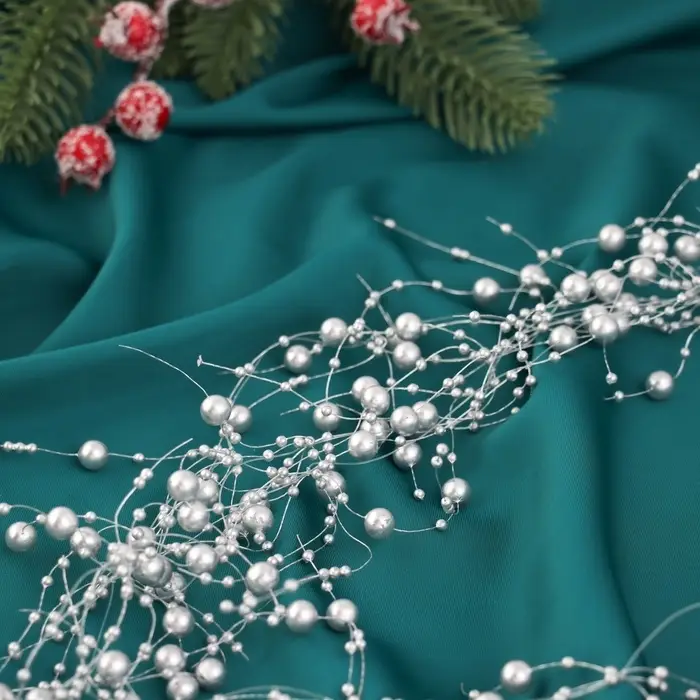 Бусы на ёлку 2 м d-5 мм Бусы на ёлку 2 м d-5 мм "Паутинка" серебро