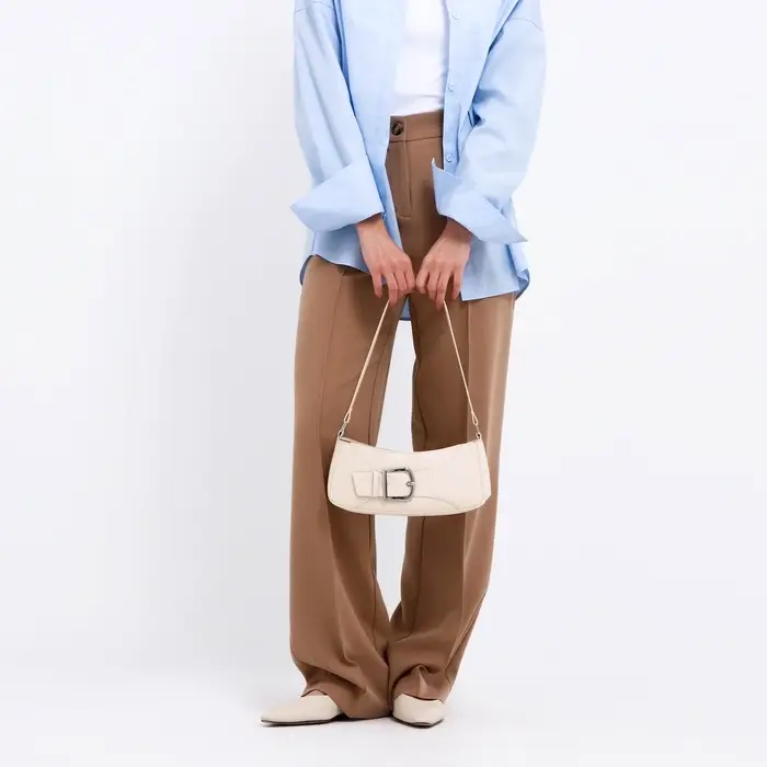 Сумка женская багет на молнии, 26&times;5&times;10.5 см, молочная