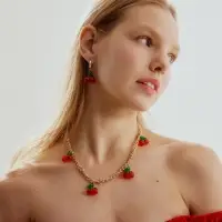 Серьги кольца &laquo;Вишенки&raquo;, цветные в золоте