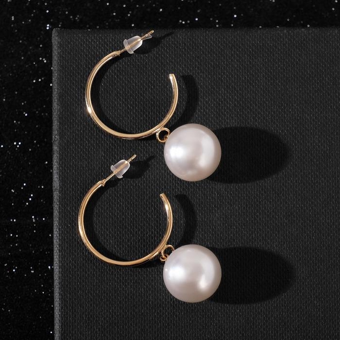 Серьги с жемчугом «Карелия» сфера на кольце, цвет белый в золоте, d=2,5, бусина №16 Серьги с жемчугом «Карелия» сфера на кольце, цвет белый в золоте, d=2,5, бусина №16