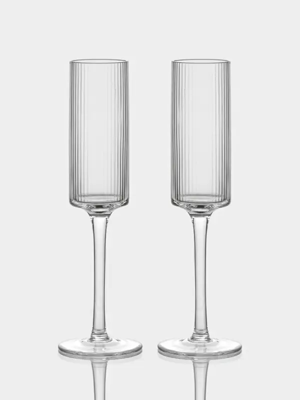 Набор бокалов для шампанского Just for you, 180 мл, 2 шт., 7×24 см, ребристые, стекло, прозрачный