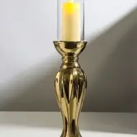 Подсвечник на 1 свечу &laquo;Версаль&raquo;, керамика, стекло, d=7.5 см, золото, 10.5&times;10.5&times;44.5 см