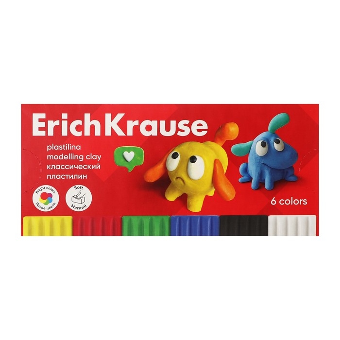 Пластилин 6 цветов, 108 г, ErichKrause Пластилин 6 цветов, 108 г, ErichKrause "Jolly Friends", со стеком, в картонной упаковке