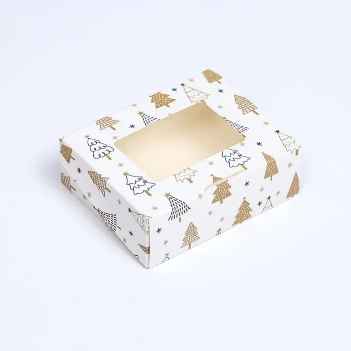 Коробка подарочная новогодняя складная «Золотые ёлки», 10×8×3.5 см