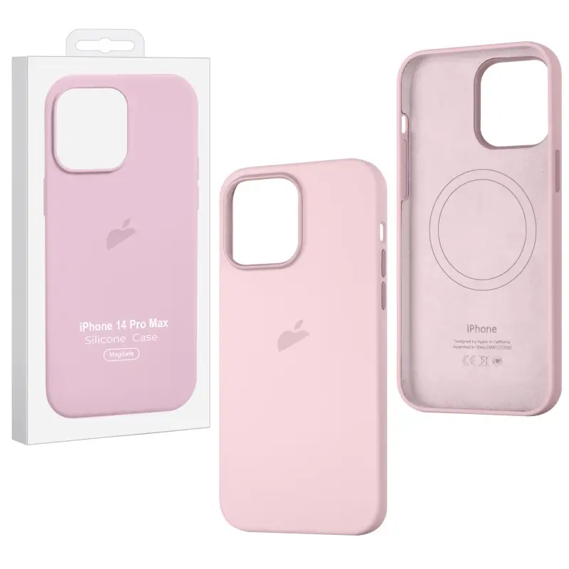 Чехол для iPhone 14 Pro Max Silicone Case 100% ORG Chalk Pink (MagSafe + анимация NFC Clear) c LOGO