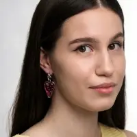 Серьги ассорти &laquo;Клубника-сердце&raquo;, розовый в серебре