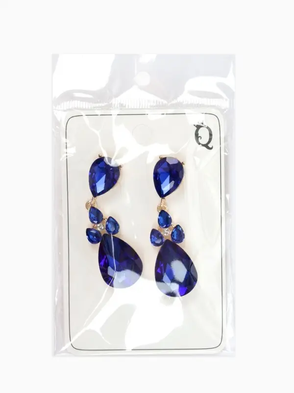 Серьги висячие со стразами &laquo;Вечеринка&raquo;, цветок из капель, сине-белые в золоте, 6.3 см