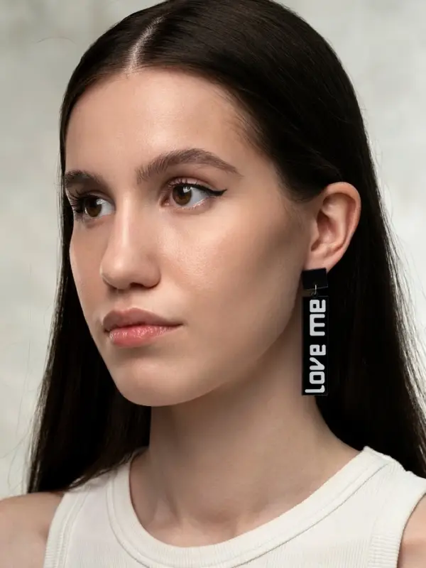 Серьги акриловые LOVE ME прямоугольные, чёрно-белые