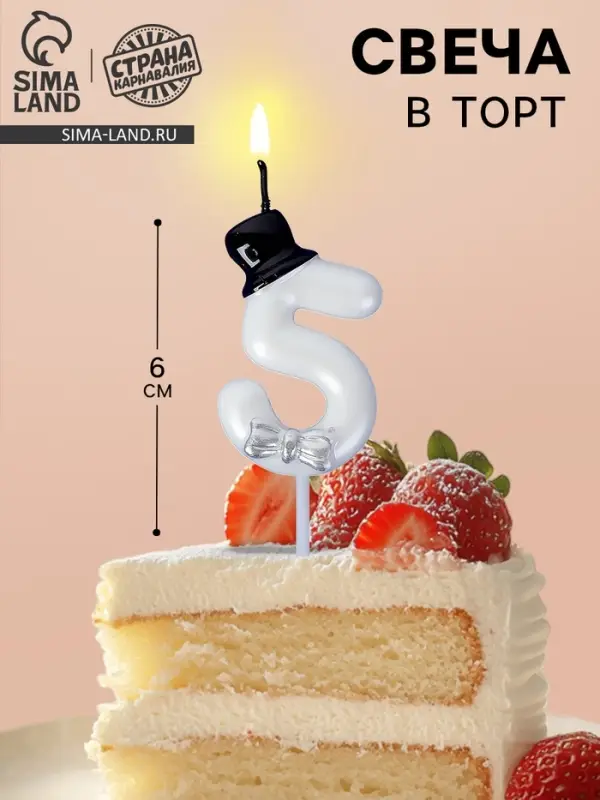 Свеча для торта «Джентельмен», цифра 5, белая Свеча для торта «Джентельмен», цифра 5, белая