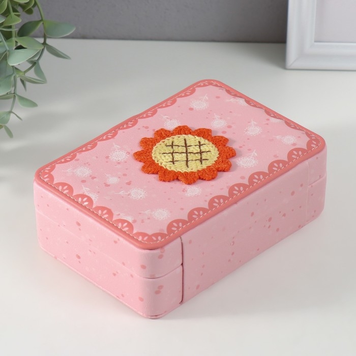 Шкатулка кожзам для украшений  Шкатулка кожзам для украшений "Оранжевый подсолнух на розовом" 11х16х5,5 см