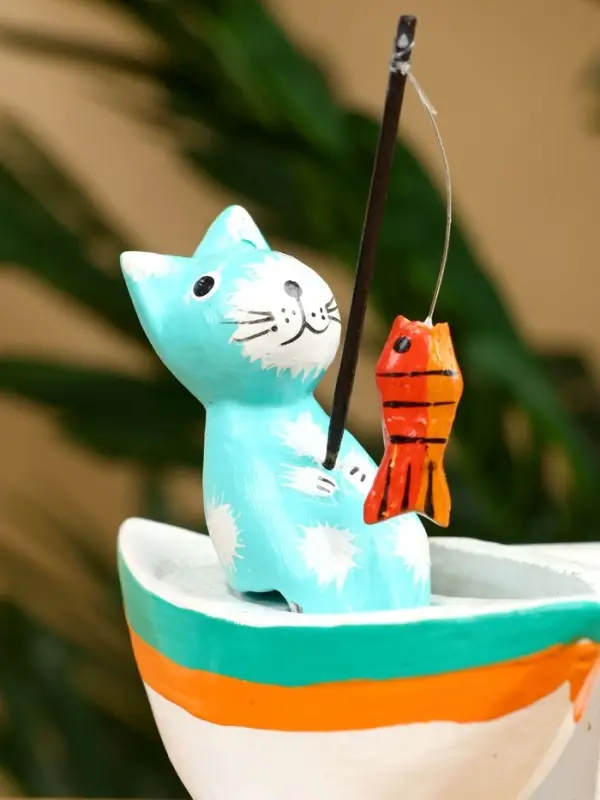 Календарь настольный «Котики рыбаки», 19×10×10 см, дерево