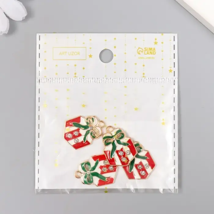 Декор для творчества металл Декор для творчества металл "Подарок" эмаль, стразы 2,5х1,8 см