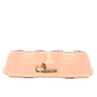 Миска двойная &laquo;Кисы&raquo;, 28&times;16.3&times;7.3 см, на пластиковом основании, металл, розовая