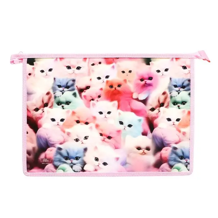 Папка для тетрадей А4, 325 х 230 х 55 мм, молния сверху, пластиковая, ПМ-А4-29 Calligrata Папка для тетрадей А4, 325 х 230 х 55 мм, молния сверху, пластиковая, ПМ-А4-29 Calligrata "Котики пушистики"