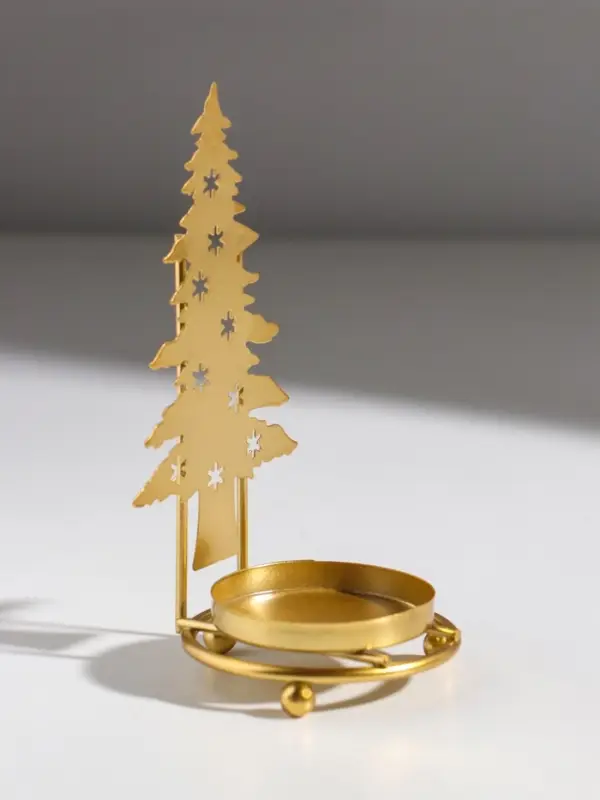 Подсвечник металл на 1 свечу "Ёлочка со звёздами" золото d=5 см 6,5х6,5х13,5 см